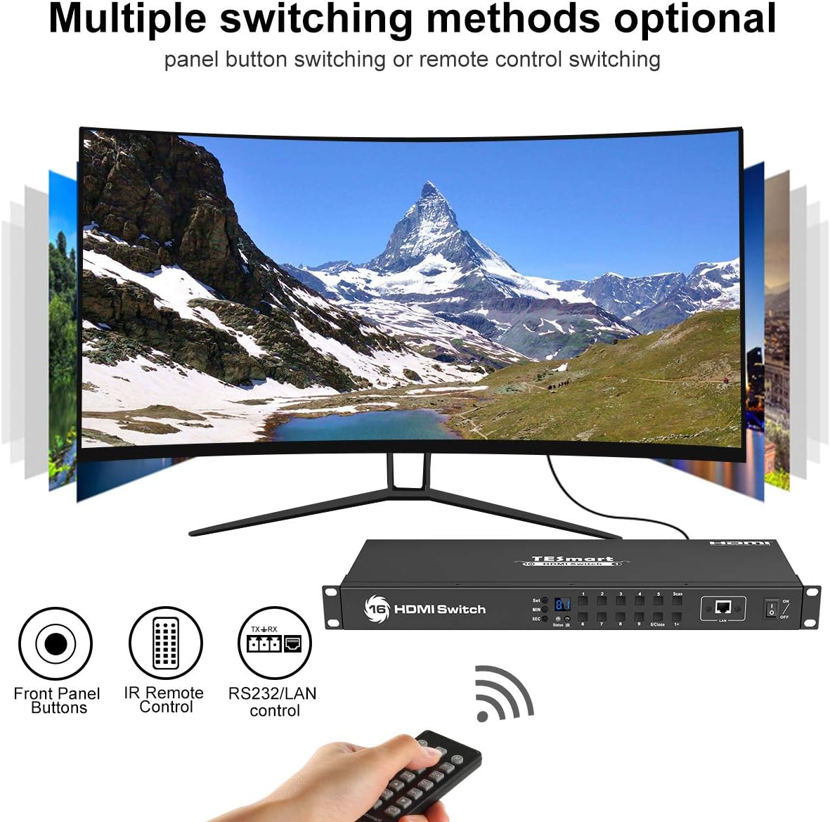 TESmart 16×1 HDMI Switch 16 in 1 Out 4K@30Hz HDCP 1.4 with 19-inch Rack-Ears | RS-232 / LAN Control | IR Remote Control and Auto Switch | Auto Scan Time Interval - Black: Electronics