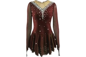 LIUHUO Girls' Ice Figure Skating Dress Stretch Mesh Diamond Hook Sleeves Four Colors