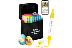 Fnooota 48 Colors Acrylic Paint Pens with Free App, Dual Tip Acrylic Paint Markers with Brush Tip and Fine Tip for Adults, Eg