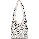 Ophlid Stylish Studded Hobo Bag Y2K Rivets Bucket Purse for Women Trendy Small Shoulder Tote Handbag White
