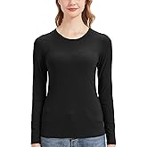 netdraw Women's Buttery Soft Ribbed Bamboo Viscose Long Sleeve T-Shirt Crew Neck Casual Tops Fitted Thermal Undershirt