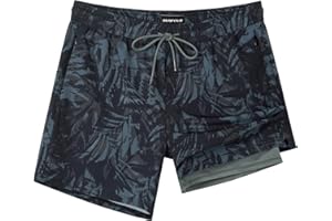 SURF CUZ Mens Swim Trunks with Compression Liner Swimming Trunks 5 Inch Bathing Suit Quick Dry Swim Shorts