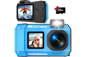 TUPSIO 8K UHD 70MP WiFi Digital Camera with 32GB Card Rugged Waterproof Dustproof Shockproof Dual-Screen Selfie 33FT Underwater Camera for Snorkeling Autofocus Point and Shoot Digital Camera (Blue)