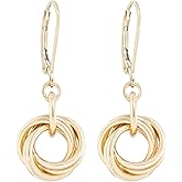 Dainty 14K Yellow Gold-Filled Love Knot Dangle Earrings for Women | Elegant Leverback Circle Drop Earrings | Minimalist Jewelry Gift for Her