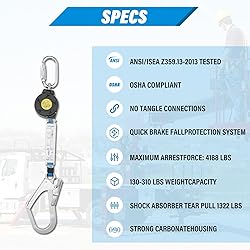 LONSGE 6 ft Retractable Safety Lanyard, Safety