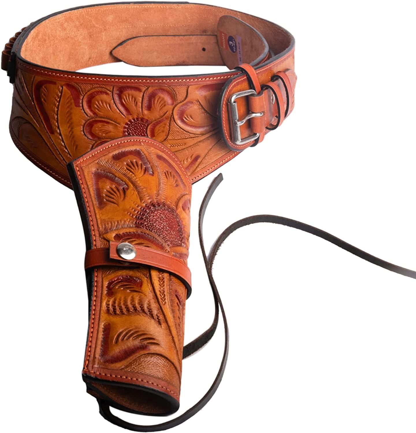 Hulara Full Grain DD Harness Buff Leather Western Gun Holster for Men Heritage Rough Rider 357 Magnum Cowboy Gun Belt & Holster .38/.357 Cal Revolver Holster, Cocoa Brown Right Side, Size-1(34-36 in)