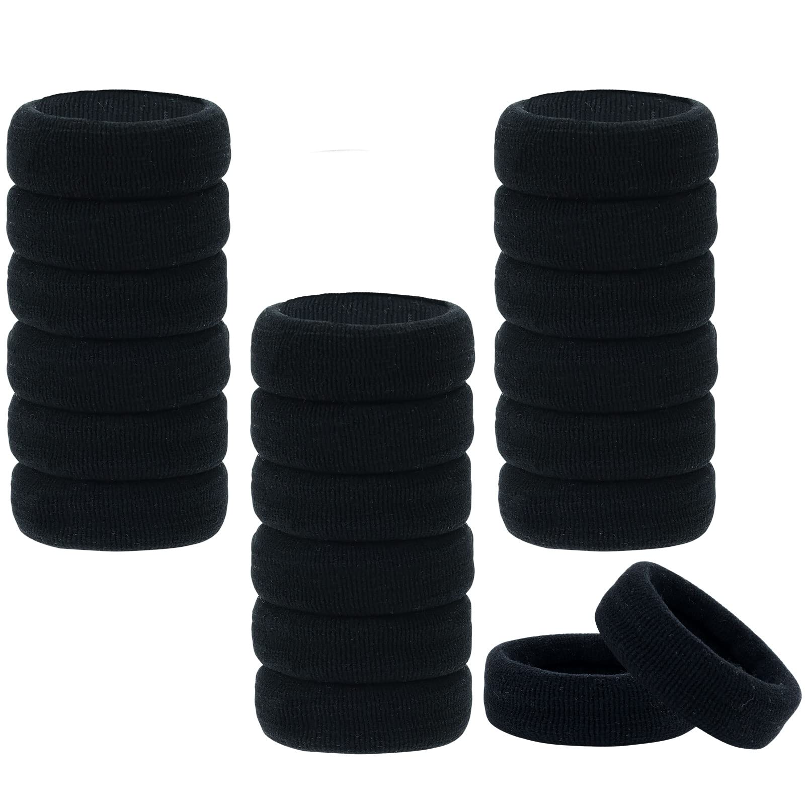 20 Pack Black Wide Stretchy Elastic Thick Terry Cloth Hair Ties Soft Cloth Scrunchies Elastics Hairbands Fluffy Knit Rubber Hair Bands Ties Ring Ponytail Holder Twist Hair Accessories for Women Girls