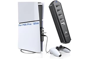 AUARTE 6 Ports USB Hub Only for PS5 Pro/Slim Console Disc ＆ Digital, High-Speed Extra USB Port Extender for PS5 Slim Pro Accessories, Charging Adapter with 1 Type C 3.0 + 4 USB-A 2.0 + 1 Port