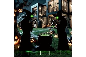 AZLHVZN Halloween 3 Pack Witch with Cauldron Yard Signs with Stakes, Witch Scary Silhouette with Glow in Dark Eyes, Outdoor Waterproof Lawn Pathway Decorations for Kids Family Home Party Halloween Decor