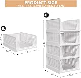 caktraie 4 Pack Folding Closet Organizers Box Stackable Plastic Bins White view 3