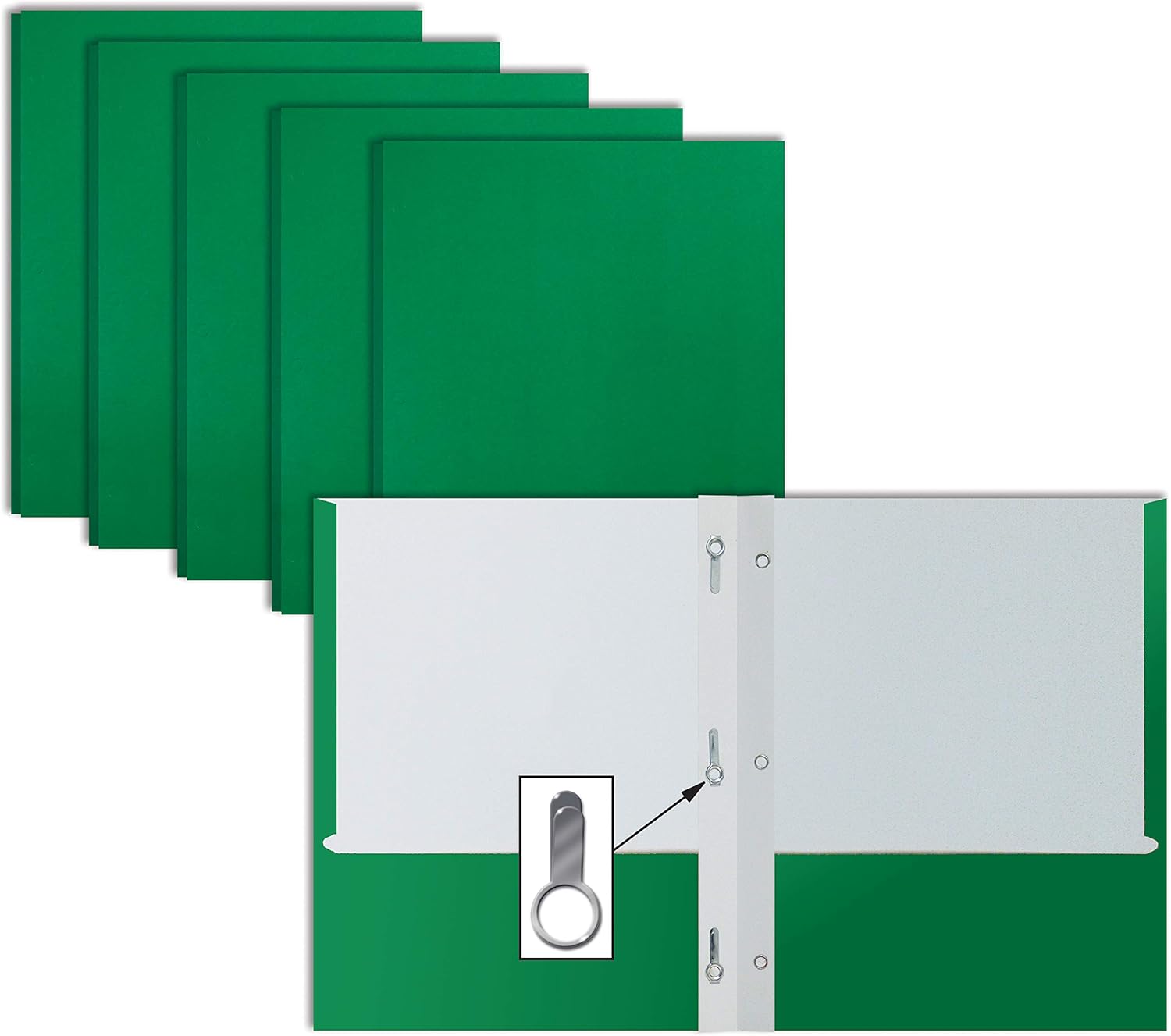 Green Paper 2 Pocket Folders with Prongs, 50 Pack, by Better Office Products, Matte Texture, Letter Size Paper Folders, 50 Pack, with 3 Metal Prong Fastener Clips, Green : Office Products