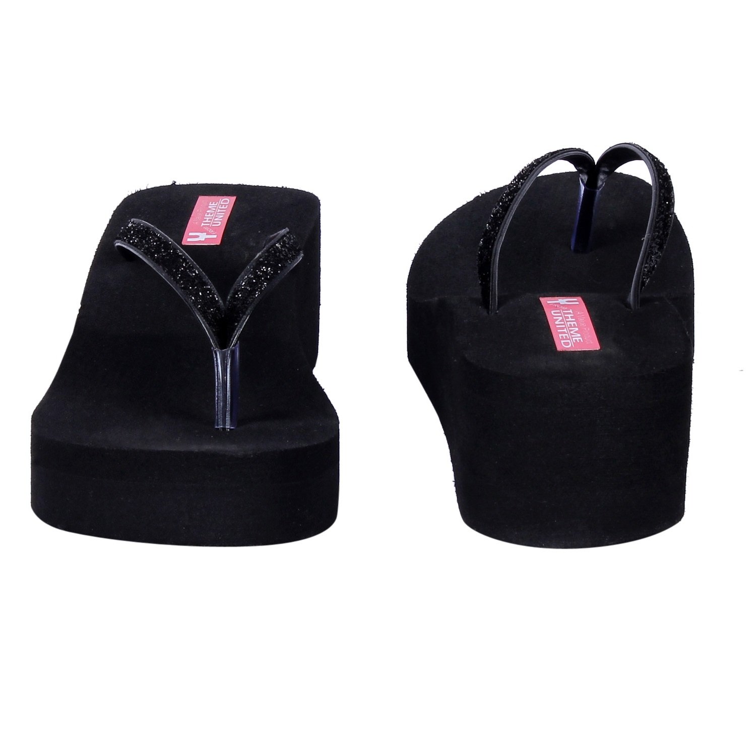 theme united women's black rubber wedges