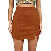 Aeghmry Women's Basic High Waist Faux Suede Side Split Bodycon Mini Pencil Skirt
