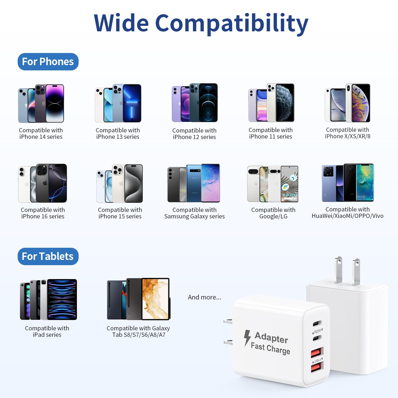 USB C Charger Block 40W, 2Pack 4-Port Type C Fast Charging Blocks PD USBC Plug Adapter + QC USB Wall Charger Cube Multiport Brick Compatible with iPhone 16 15 14 13 12 11 Pro Max XS, Samsung
