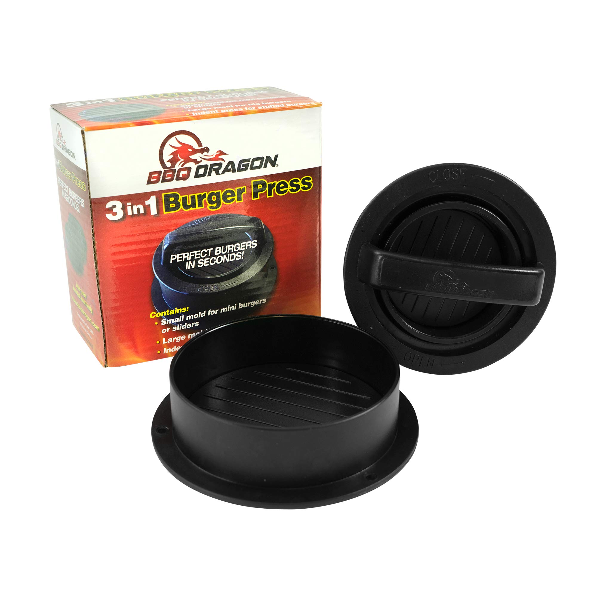 BBQ Dragon 3-in-1 Burger Press, Burger Mold, Hamburger Press/Stuffer, Patty Maker, Best Grilling Accessories for Outdoor Barbecues, Indoor Kitchen Gadgets Cooking