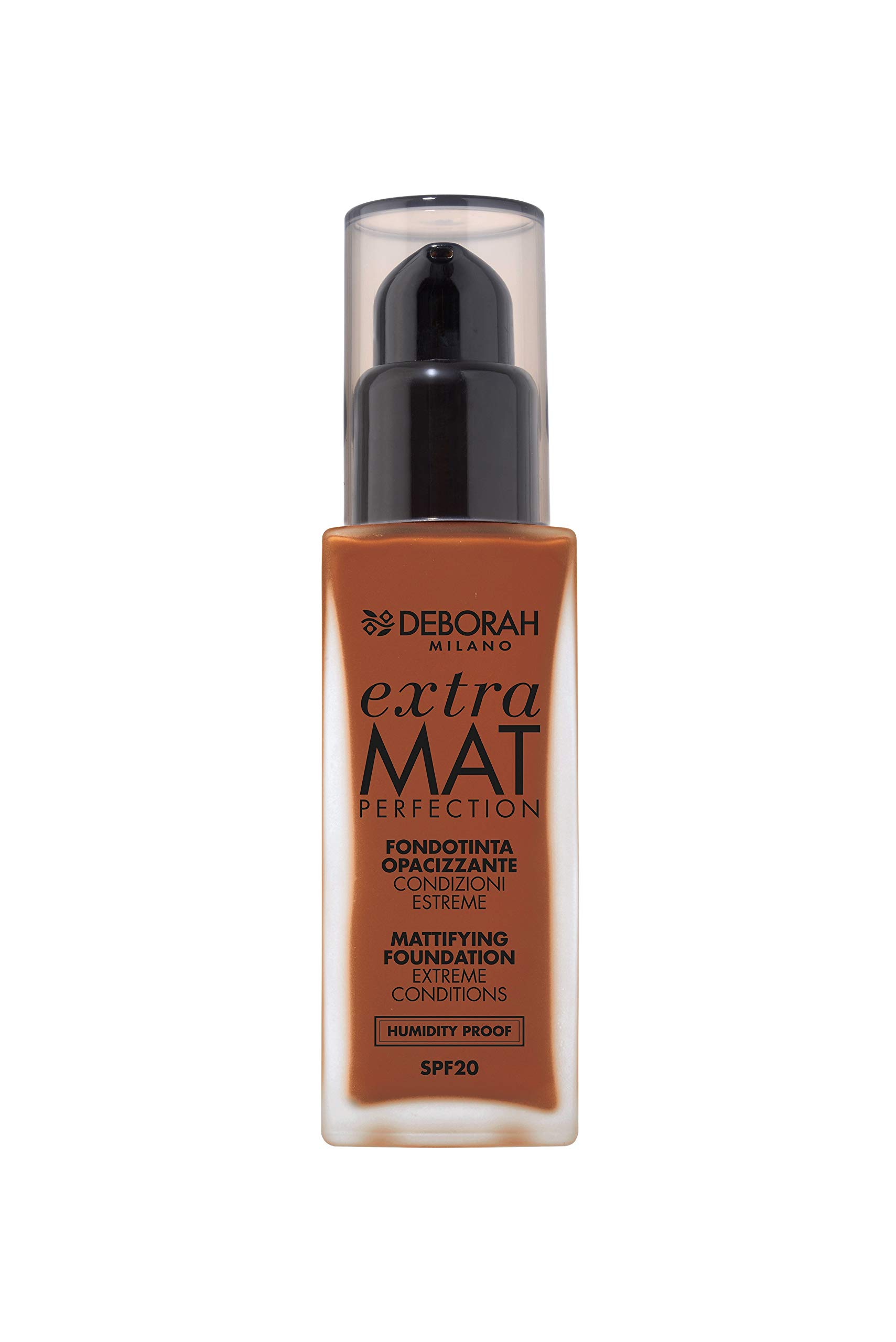 Deborah Extra Mat Perfection Foundation N.06 Opaque Caramel Finish, No Transfer Texture and Humidity Proof, SPF20 - 30 ml