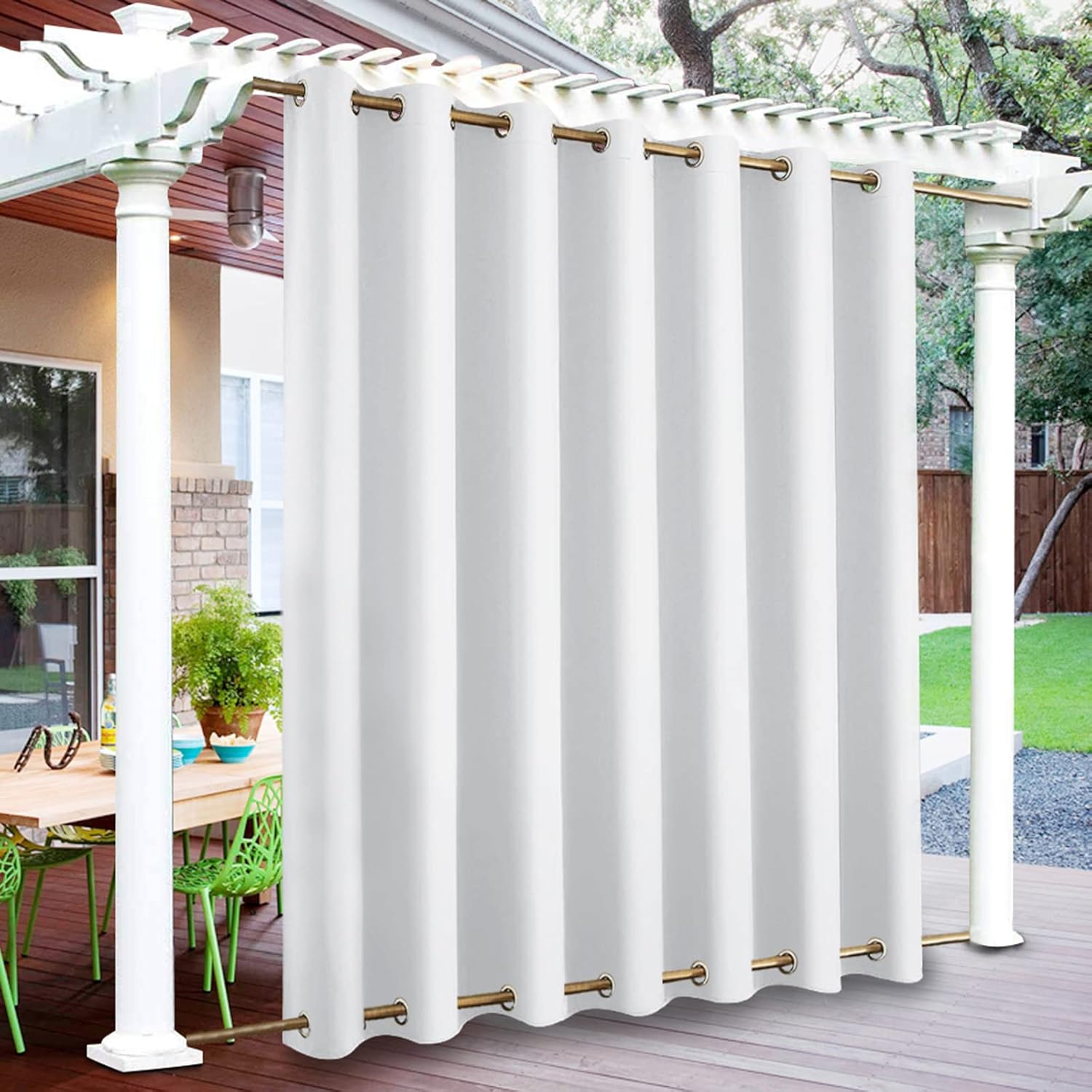 Outdoor Curtains - Rosnek Pergola Curtains Outdoor Waterproof W100xL108, Porch Curtains Weighted Windproof with Top&Bottom Grommet,Outdoor Privacy Curtains UV&Fade Resistant for Patio,Sunbrella,Gazebo