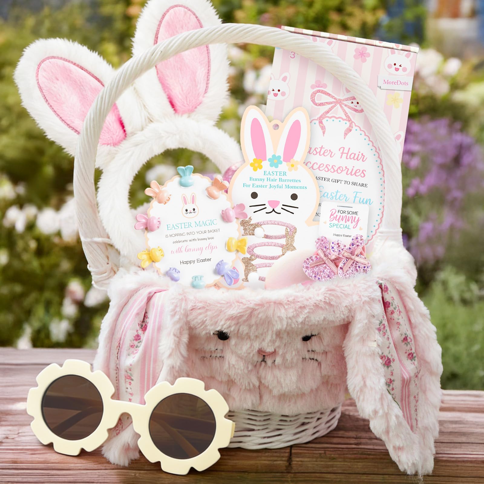 Easter Basket Stuffers - Easter Gifts for Kids - Hair Accessories Set with Plush Ear Headband Hair Ties Clips Sunglasses - Children Baby Toddler Kid Girls Bunny Fillers Gift ideas Ages 1-3 3-5 5-7 6-8