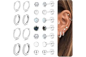 MILACOLATO Hypoallergenic Surgical Steel Earrings Stainless Steel Flat Back Stud Hoop Earrings for Women Men Small Opal Ball 
