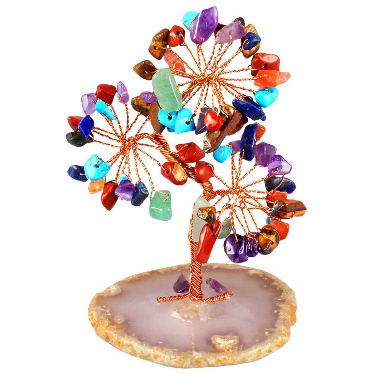 mookaitedecor Tumbled Stones Money Tree,Gemstone Feng Shui Ornaments Healing Crystal Tree Figurines,Agate Slice Geode Quartz Stand