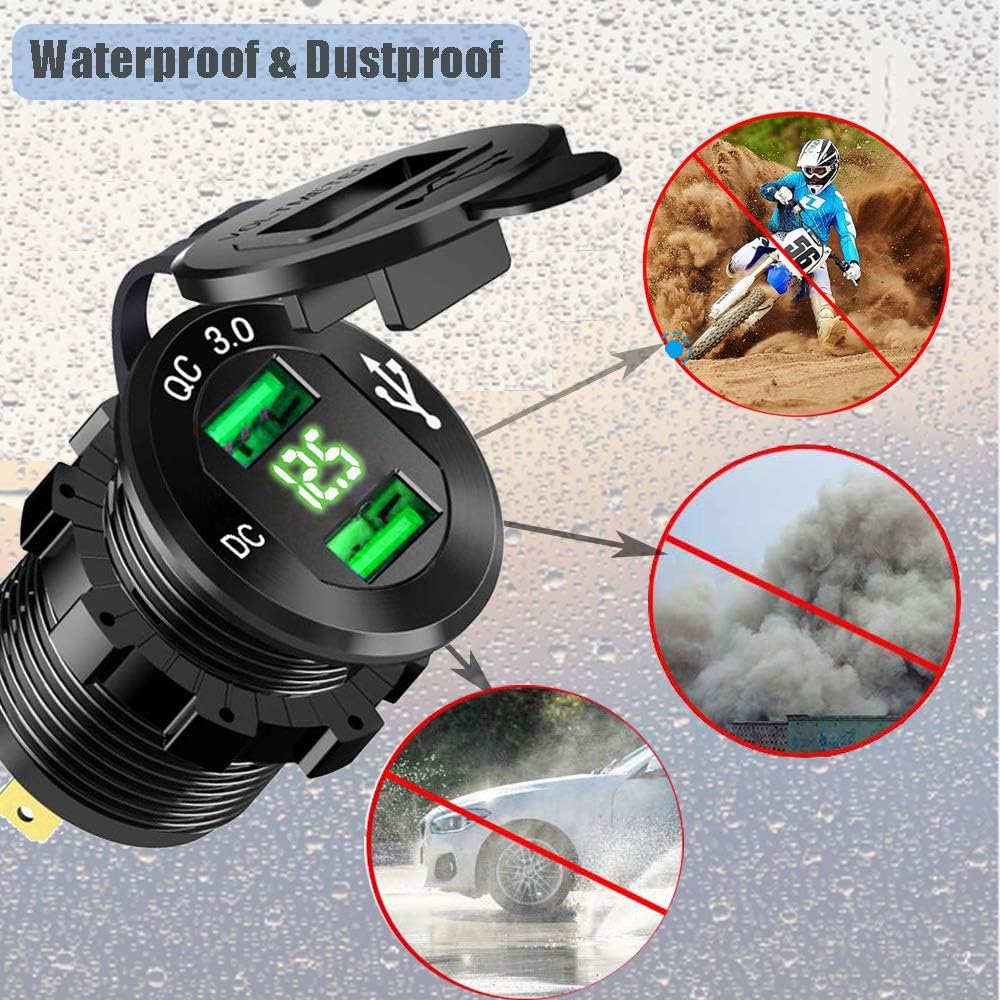 Car Charger Socket 12V/24V 36W Aluminum QC3.0 Waterproof Incar Charger Fast Charger Power Outlet with LED Voltmeter for Marine Boat - Image 4