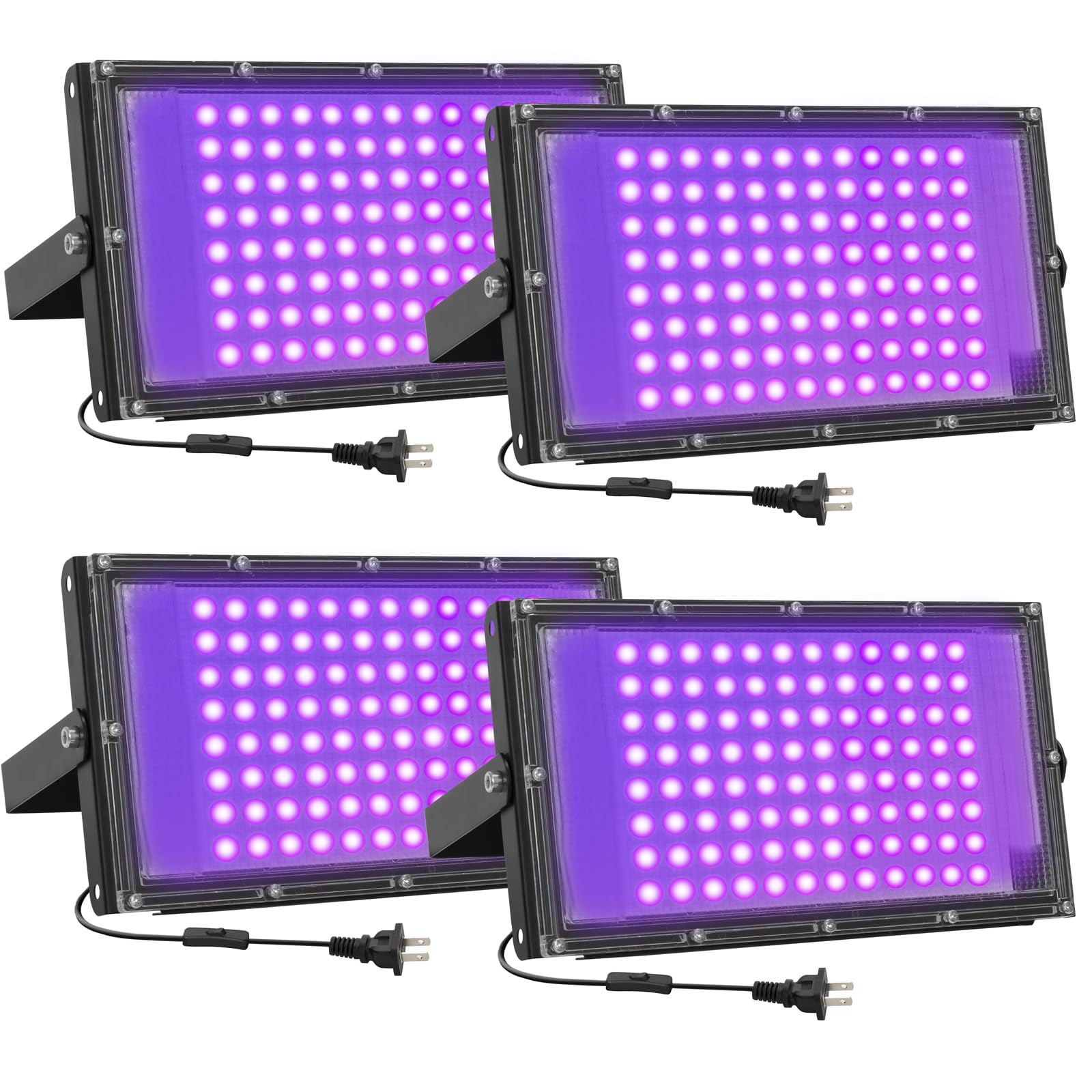 Photo 1 of 100W LED Black Lights for Glow Party - Waygor UV Blacklight Floodlight 395nm BlackLights Spotlight Purple Black Light Flood Light Fluorescent UV Lights Lamp for Halloween Decor (4 Pack)