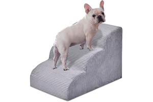 Yiruka Dog Stairs Steps for High Bed: 3 Steps Pet Steps for Small Dogs and Cats Non-Slip Removable Washable Cover Ramp for Indoor Outdoor Car Couch Sofa(H: 16")