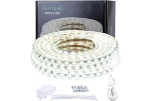 GUOTONG 50ft LED Light Strip kit,Waterproof, 6000K Daylight White,110V 2 Wire, Flexible, 900 Units SMD 2835 LEDs,UL Listed Power Supply - Indoor Deck Patio Christmas Camping Decor