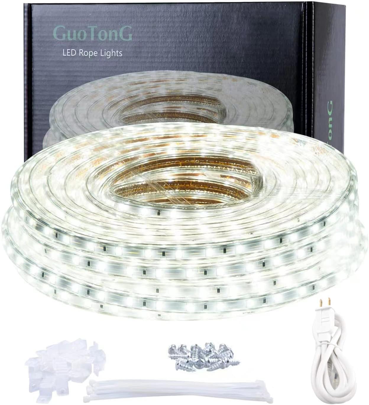 Photo 1 of GUOTONG 50ft LED Light Strip kit,Waterproof, 6000K Daylight White,110V 2 Wire, Flexible, 900 Units SMD 2835 LEDs,UL Listed Power Supply - Indoor Deck Patio Christmas Camping Decor