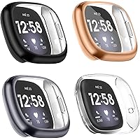 4 Pack Screen Protector Compatible with Fitbit Versa 3 Case and Fitbit Sense Case, TPU Plated Full Around Protective…