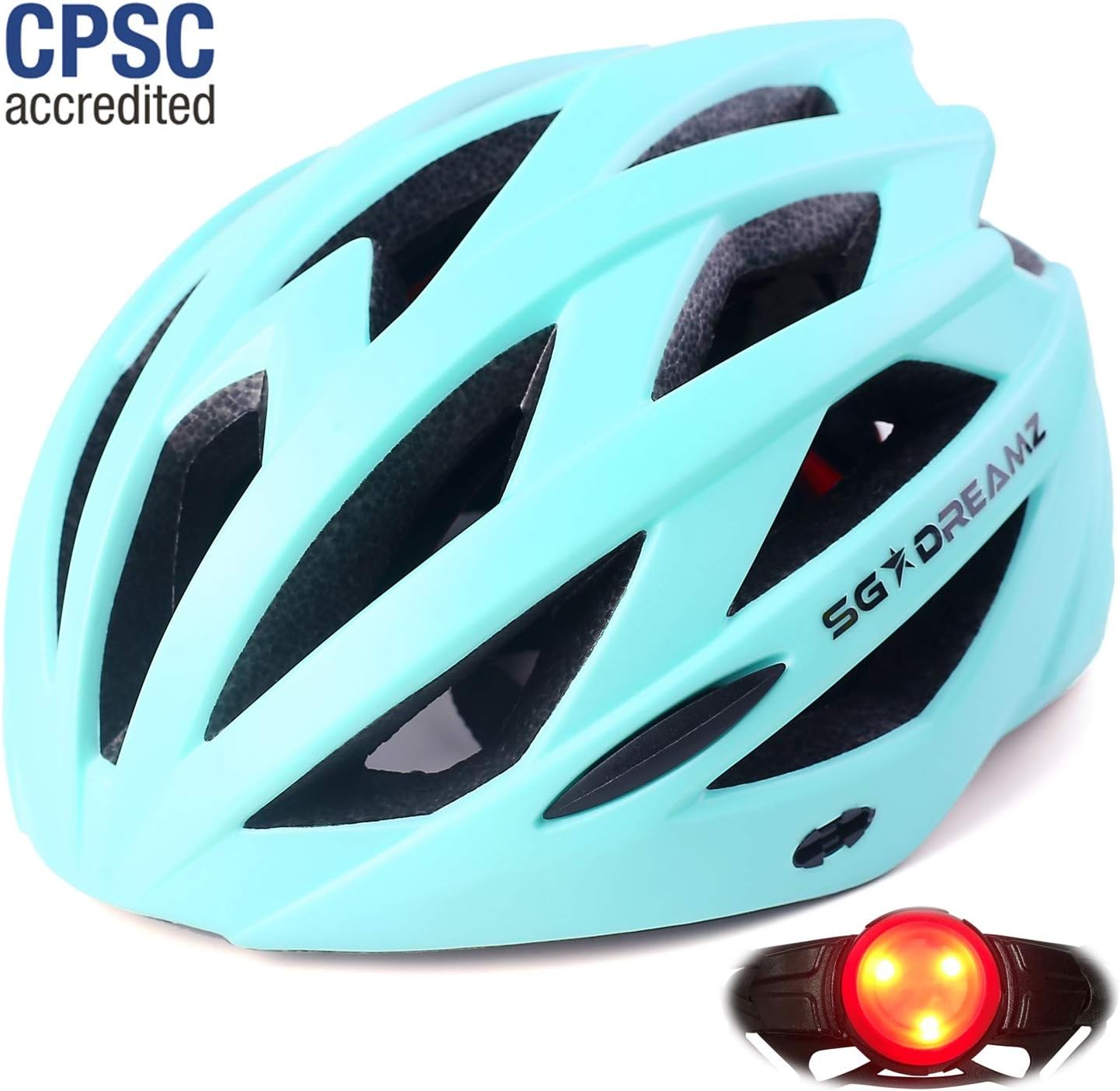 Adult Helmet with LED Light and Detachable Visor - Bicycle Cycling Mountain Bike Helmet for Men and Women - Adjustable Dial for Head Size 21.6" to 24" (M to L)