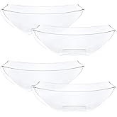 PLASTICPRO Disposable 64 ounce Square Serving Bowls, Party Snack or Salad Bowl, Large Plastic Crystal Clear Pack of 4