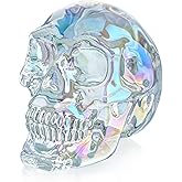 HDCRYSTALGIFTS 3'' Crystal Human Skull Head Statues Halloween Decor Glass Skull Figurines Sculpture for Home Decor,Colorful