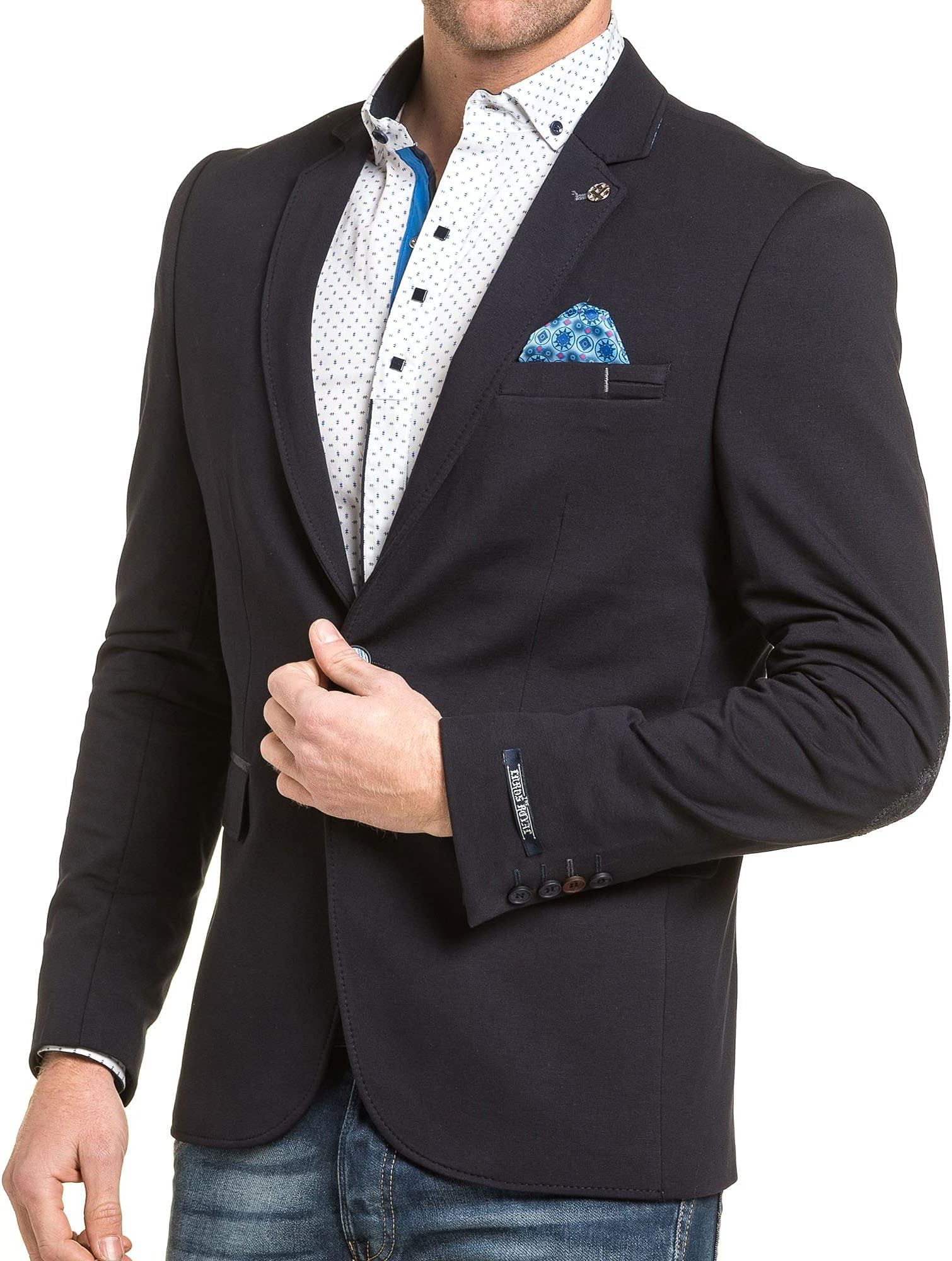 Blazzer chic homme bleu navy uni à coudières - S - Bleu