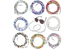TIWNEFUA 8 Pcs Beaded Eyeglass Chains for Women & Girls, Multifunction Colorful Mask Glasses Lanyard Sunglass Holder Strap Around Neck,Bead Holders Face Mask Chains Clamp Necklace Strap with Eyeglass Loop