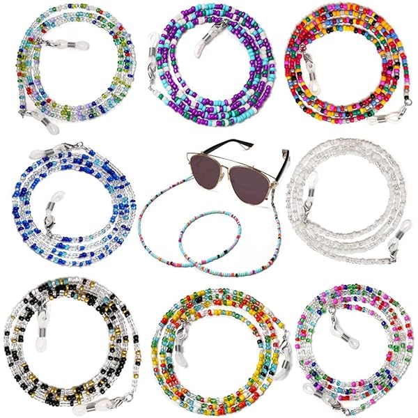 MSLSOZ 2 Cadenas Para Gafas De Mujer - Collar Con Perlas Y Mosquetón, Dorado Y Plateado