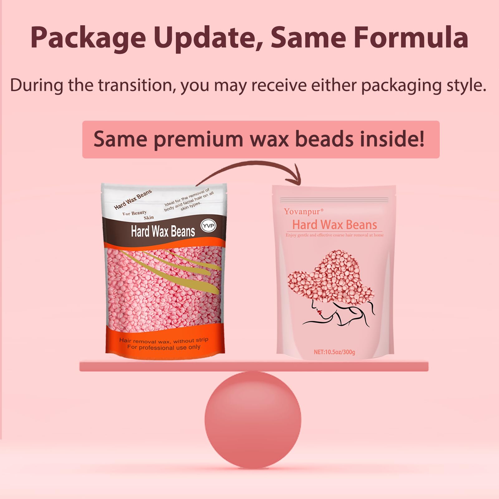 Hard Wax for Hair Removal, Rose Pink Wax Beads for Sensitive Skin and Brazilian Waxing, 10.5 Ounce/bag with 10pcs Wax Sticks