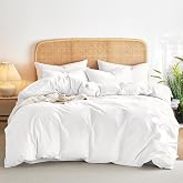 Wake In Cloud - Cotton Duvet Cover Set, 100% Washed Cotton, Linen Like Textured, Breathable Durable Comfy Farmhouse Neutral Bedding Set, 3 Pieces, White, King Size