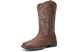 DREAM PAIRS Women's Cowboy Cowgirl Boots Embroidered Square Toe Mid Calf Western Boots Fashion Dress Chunky Low Heel Shoes for Theme Party Country Concert