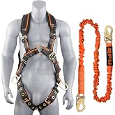 QFU Full Body Safety Harness &amp; Fall Protection Kit with Padded Straps, ANSI Compliant, Includes Shock-Absorbing Lanyard for Roofing, Construction and Industrial Use