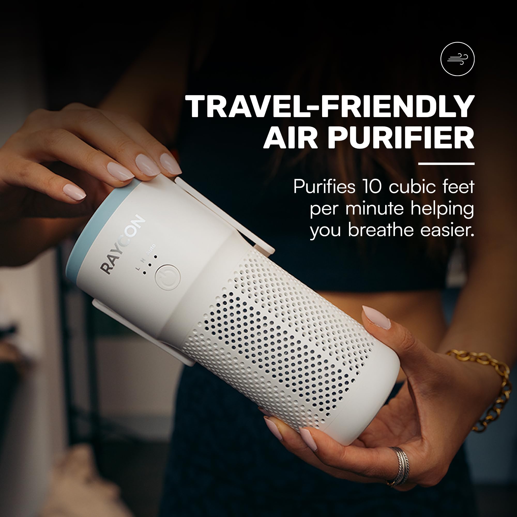 Raycon Portable Air Purifier, H13 Replaceable Hepa Filter, Adjustable Speeds, 2-in-1 Fragrance Diffuser and Air Purifier, Living Essentials (White)