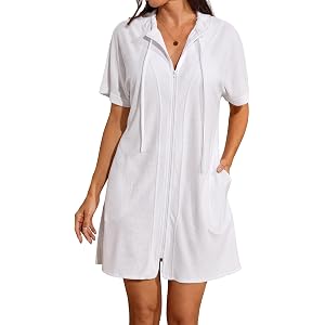 Bsubseach Women Terry Cloth Swimsuit Coverup Zipper Swim Cover Up Dress | Soft and Absorbent Terry Cloth Fabric, Front Zipper