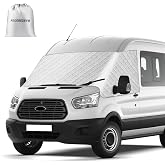 Federedevo Silver RV Windshield Cover for Ford Transit 150-350 15-26 | Fits Ford Transit 350HD Camper Van Class B, Silver Heat Reflective, Mirror Cutouts, Blackout Privacy Cover, Bag