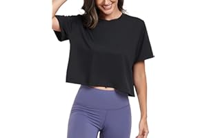 KevaMolly Workout Crop Tops for Women Loose Fit UPF50+ Breathable Yoga T Shirts Running Athletic Cropped Workout Tops