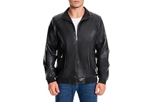 IBIH Mens Faux Leather Jacket Full-Zip Stand Collar Outerwear Lightweight Motorcycle Jacket