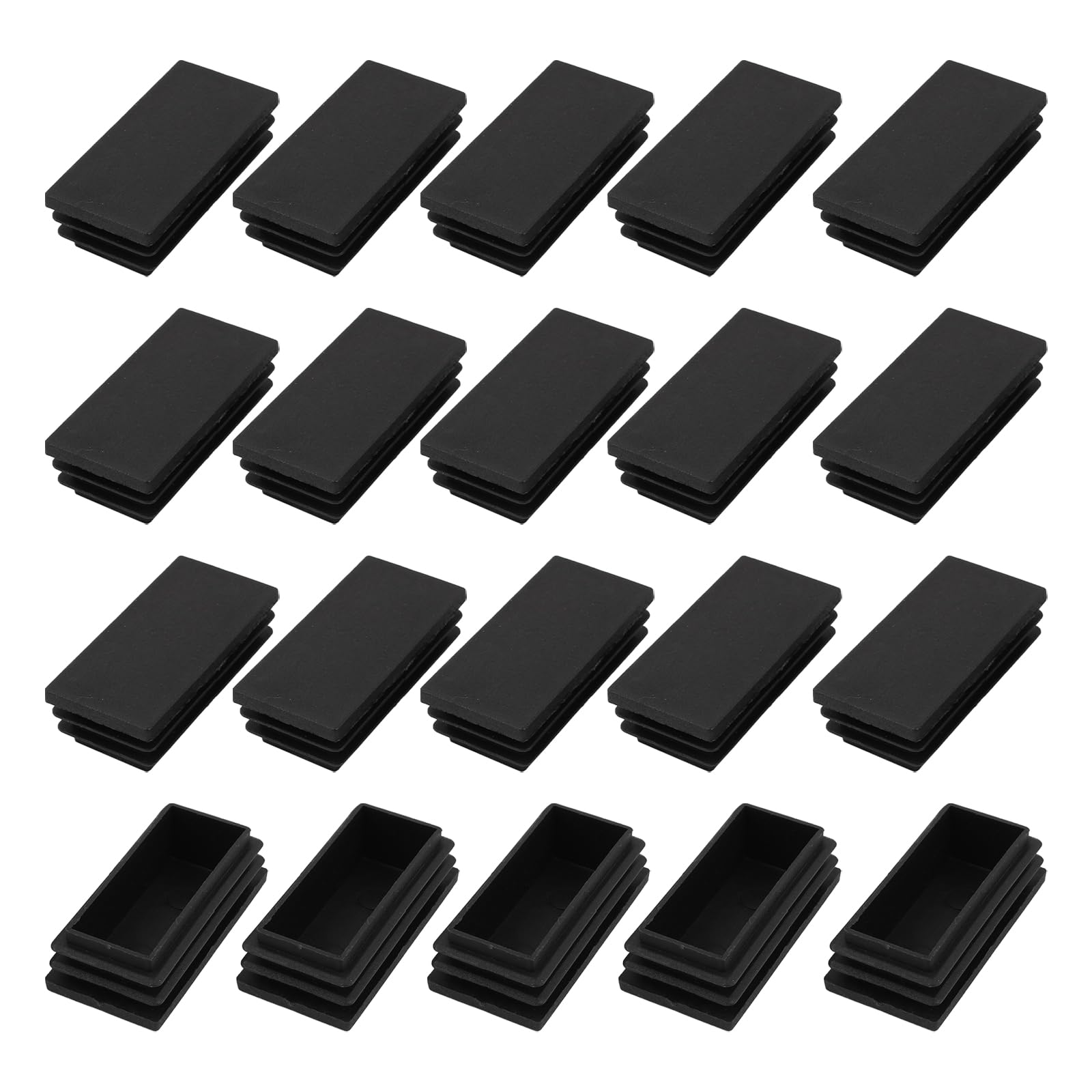 METALLIXITY Rectangle End Caps (60 x 30mm) 24Pcs, Plastic Rectangle Tube Inserts Threaded End Blanking Caps Protector - for Furniture Table Chair Legs, Black