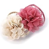 My Lello Baby Girl Rounded Petal Chiffon Flower Nylon Elastic Headbands Set 2pcs - Large - Rosy Mauve/Natural Beige