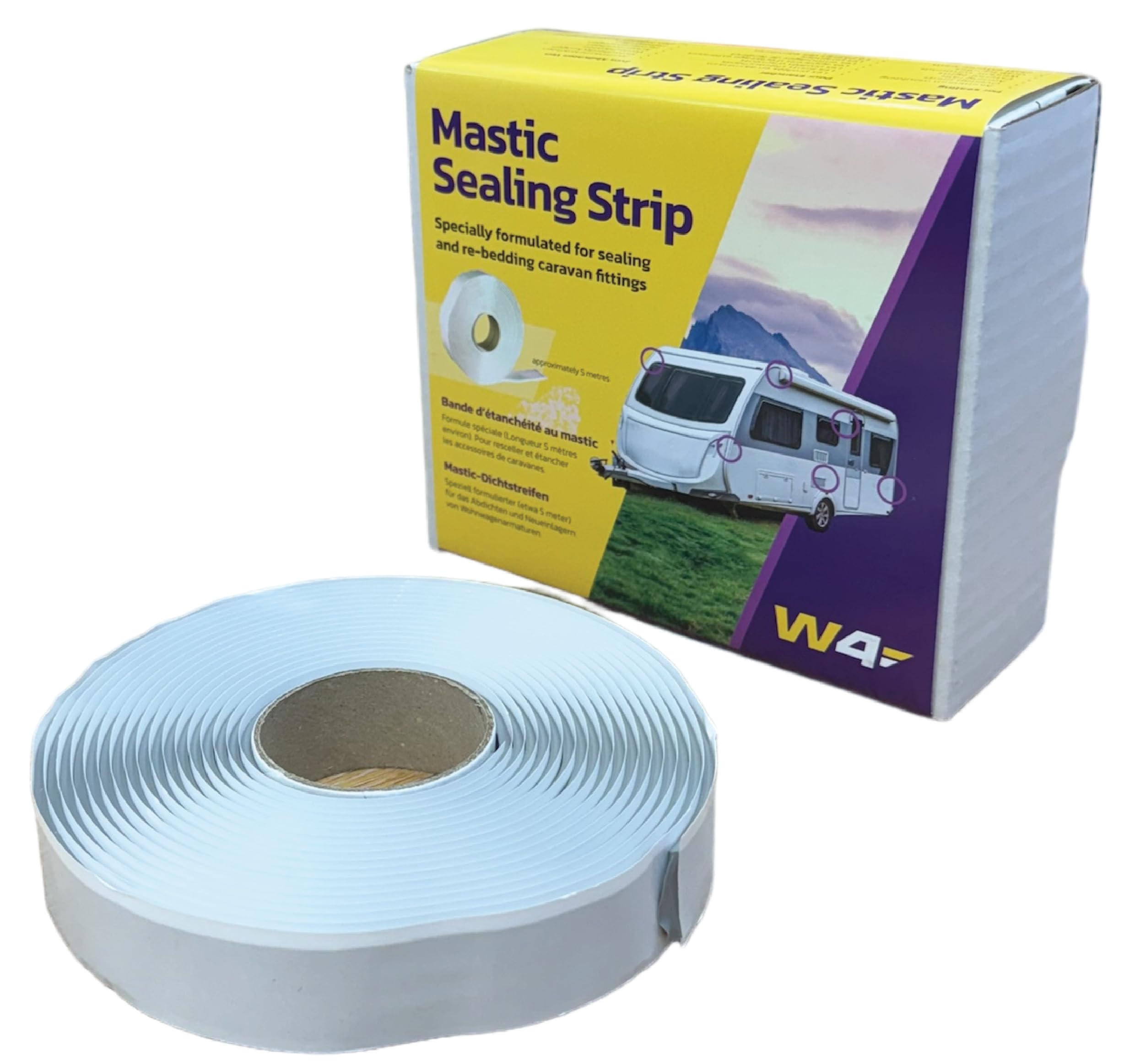 W4 Mastic Sealing Strip for Caravans & Motorhomes White 19mm – Weatherproof Sealant for Overlap Joints, Awning Rails, Roof-Lights, Window Surrounds & External Trims, Durable & Easy to Apply