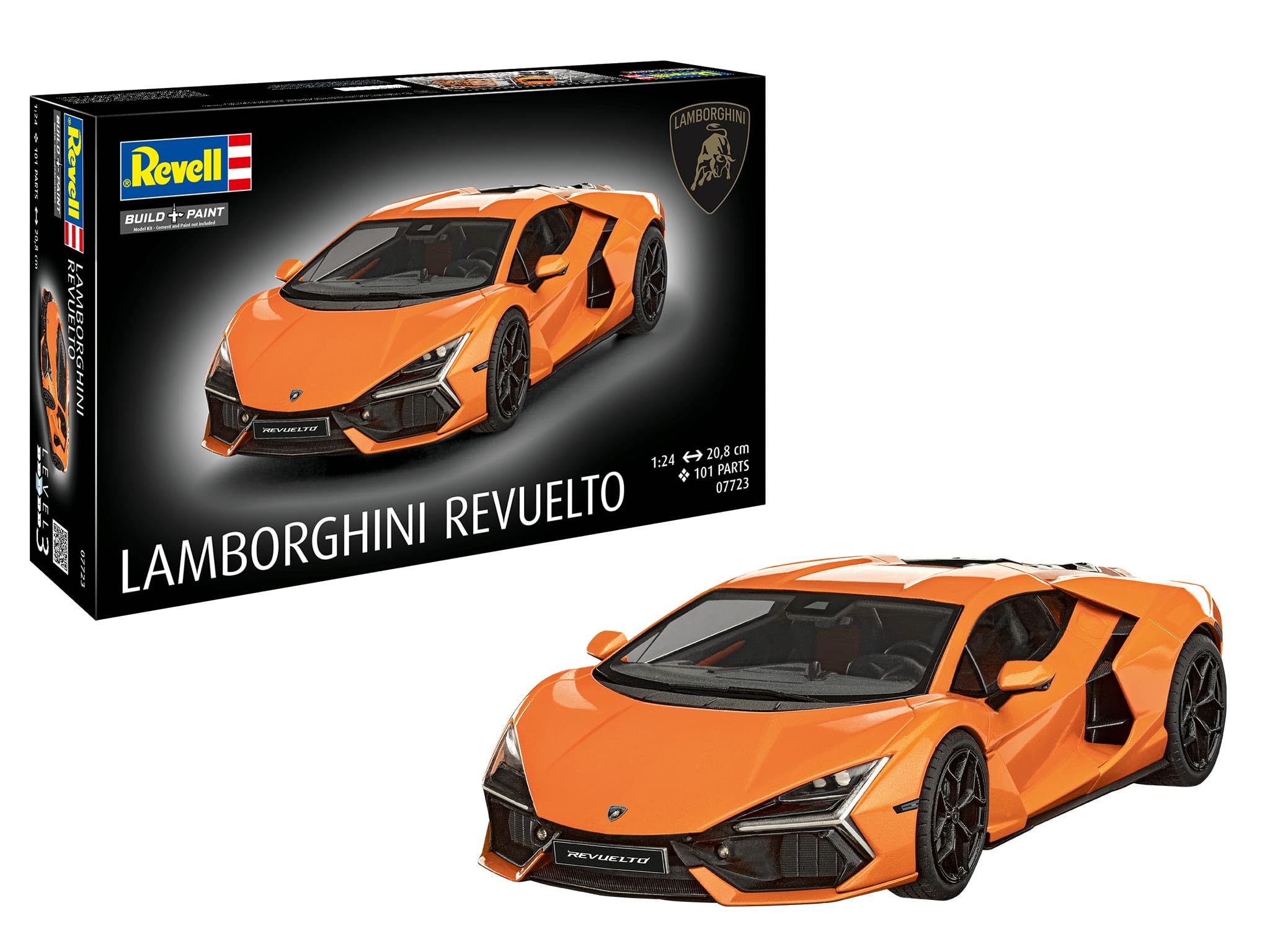 Revell 07723 Lamborghini Revuelto 1:24 Scale Unbuilt/Unpainted Plastic Model Kit - The Successor of The Aventador is Equipped with a Hybrid Drive – for The First time in The History of Lamborghini