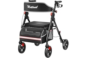 Matinal Walkers for Seniors, Rollator Walker with Seat, Walkers for Seniors with seat, 350 lb Capacity,with 8'' Big Wheels, Rolling Walker (Black)